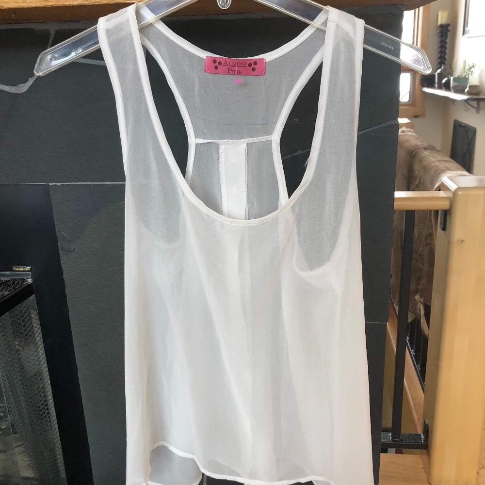 Almost Pink Shear White Tank Top